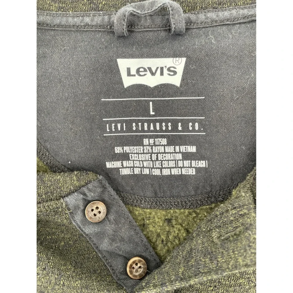 Levi's Henley Sweater Mens Large Green Lightweight Pullover Long Sleeve Logo